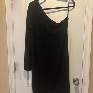 WHBM One-Sleeve Slim Black Dress, Women's Large